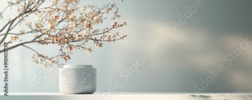 White Blossom Branch and Concrete Platform