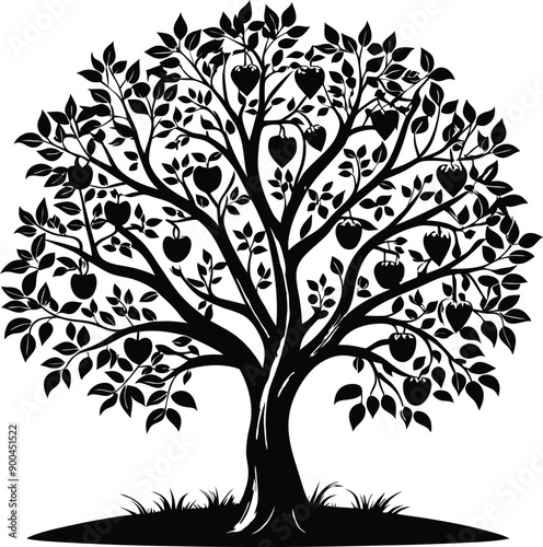 Black and white apple tree silhouette
