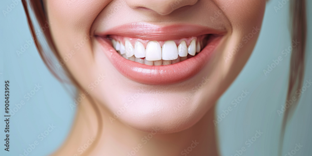 Perfect healthy teeth smile of young woman. Teeth whitening. Dental clinic patient. Image symbolizes oral care dentistry, stomatology Perfect healthy teeth smile of young woman. Teeth whitening. Dental clinic patient. Image symbolizes oral care dentistry, stomatology