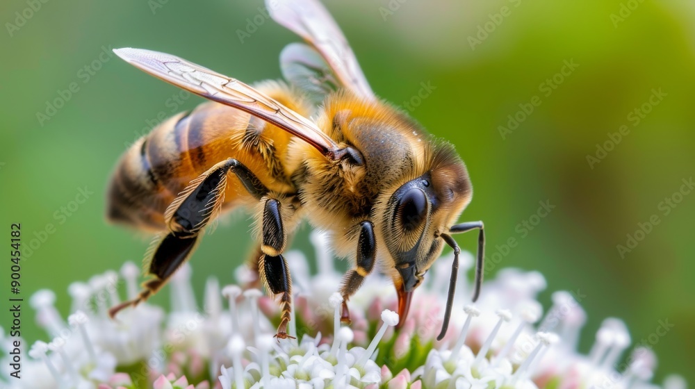 Macro shot of a honey bee on a flower. Macro shot of a honey bee on a flower.