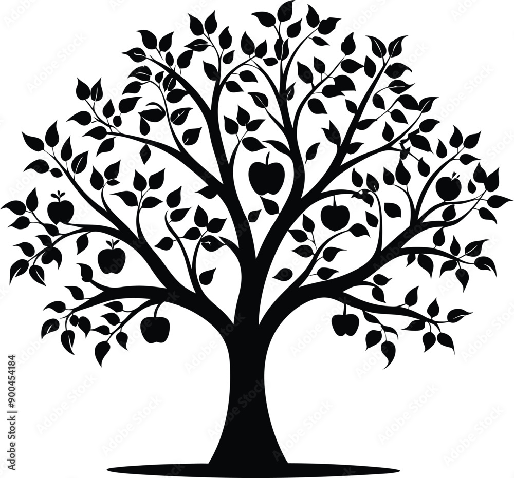 Black and white apple tree silhouette Black and white apple tree silhouette