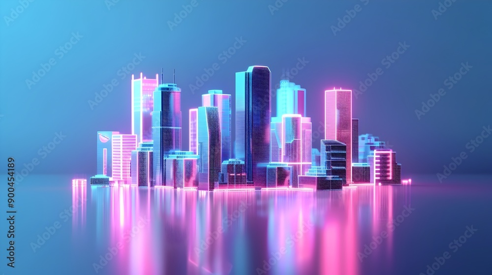Fototapeta premium Futuristic Smart City Skyline with Holographic Interfaces and IoT Connectivity