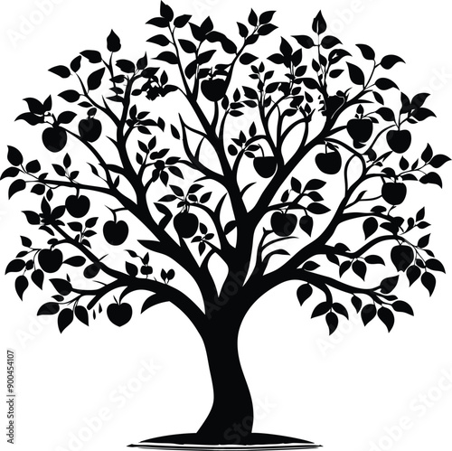 Black and white apple tree silhouette