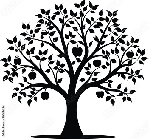 Black and white apple tree silhouette