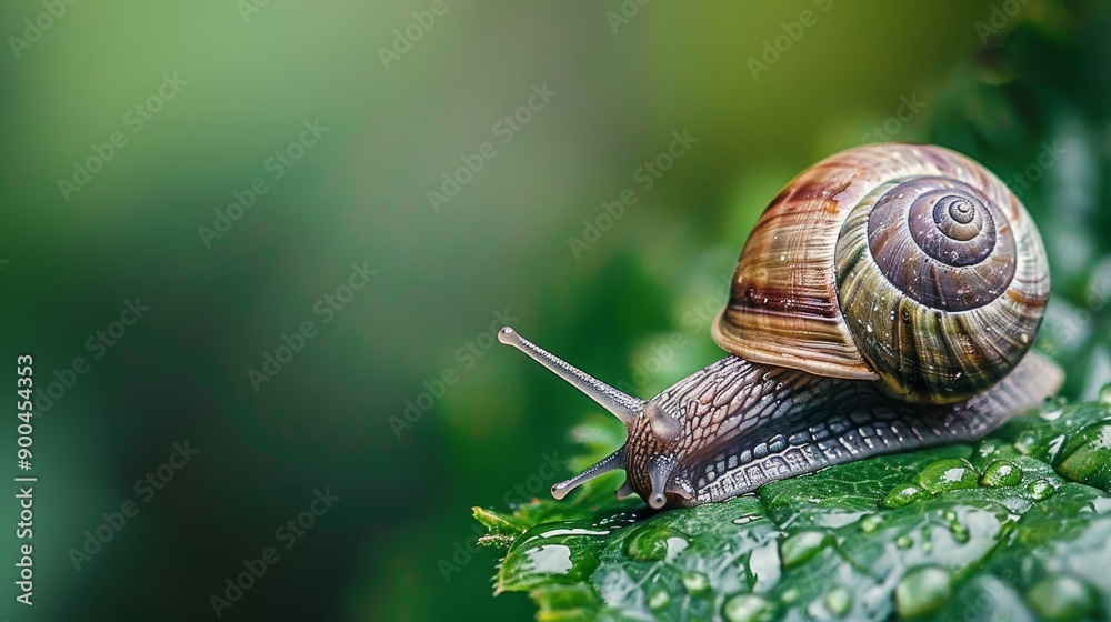 Macro shot of a snail on a leaf. Macro shot of a snail on a leaf.