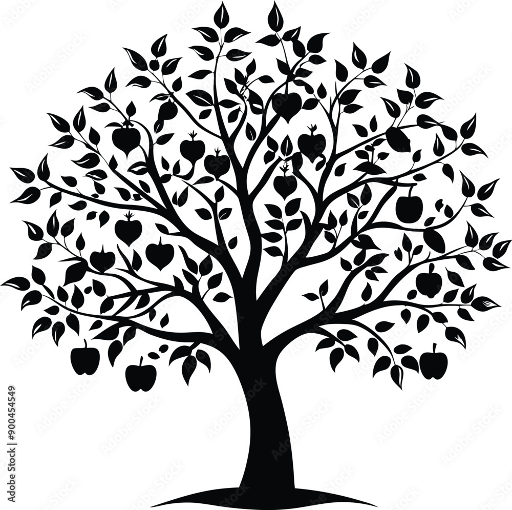 Black and white apple tree silhouette Black and white apple tree silhouette