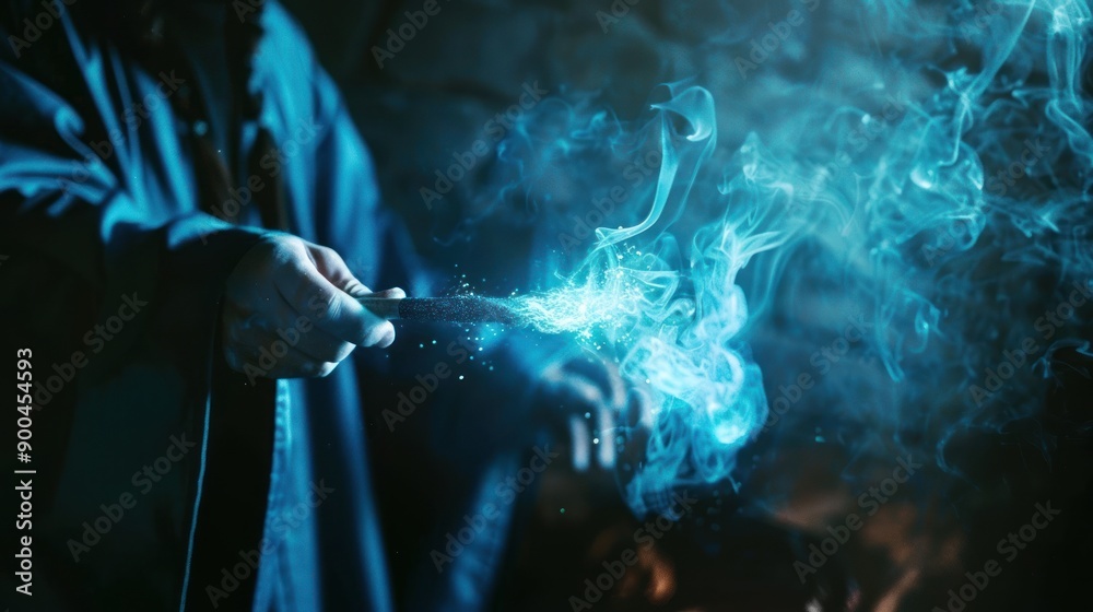 Wizard Casting Spell with Sparky Magic Wand Wizard Casting Spell with Sparky Magic Wand