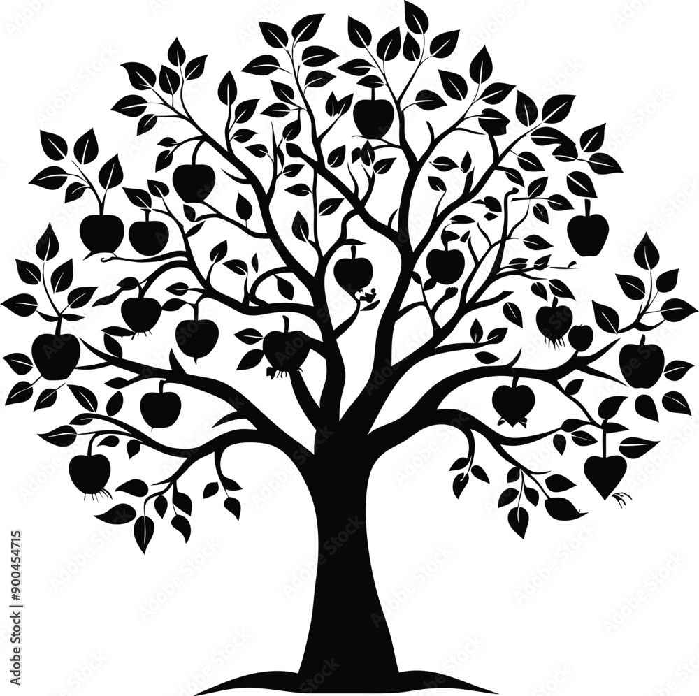 Black and white apple tree silhouette Black and white apple tree silhouette