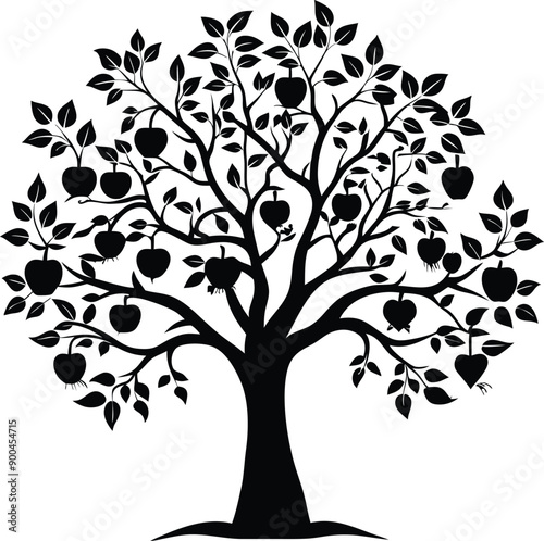 Black and white apple tree silhouette