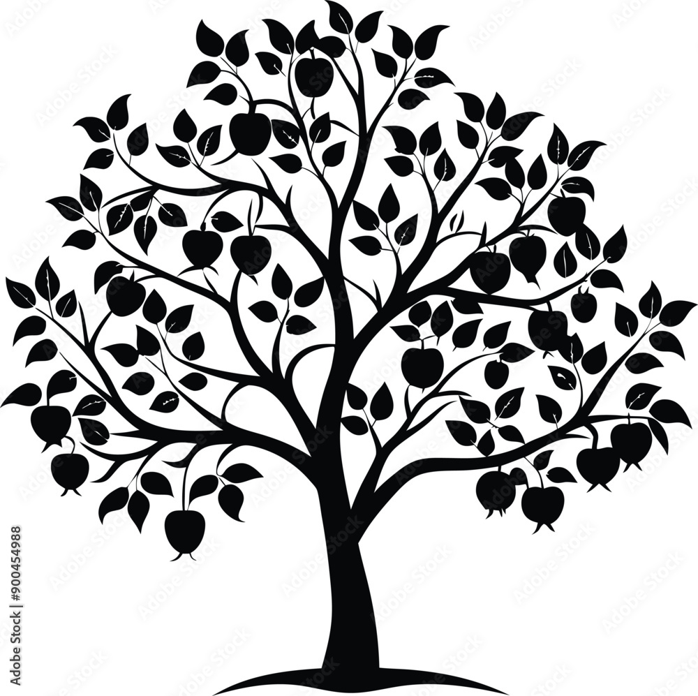 Black and white apple tree silhouette Black and white apple tree silhouette
