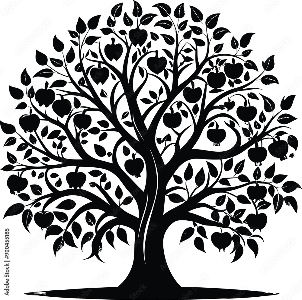 Obraz premium Black and white apple tree silhouette
