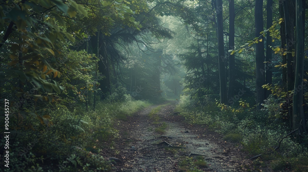 Obraz premium Wide shot of a peaceful forest path. 