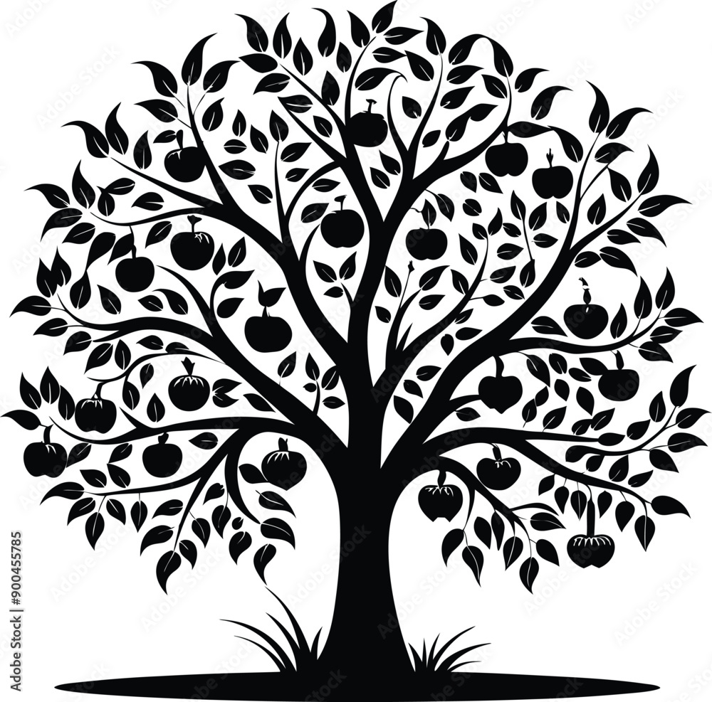 Obraz premium Black and white apple tree silhouette