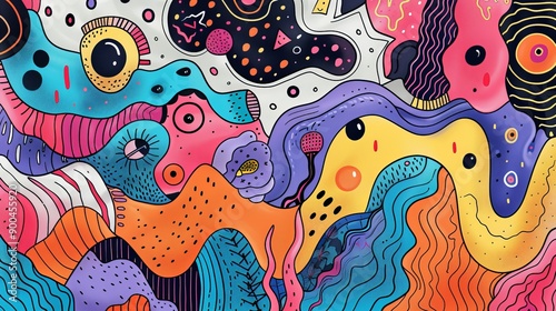 Wallpaper Mural Abstract, hand-drawn doodles with playful patterns and vibrant colors  Torontodigital.ca