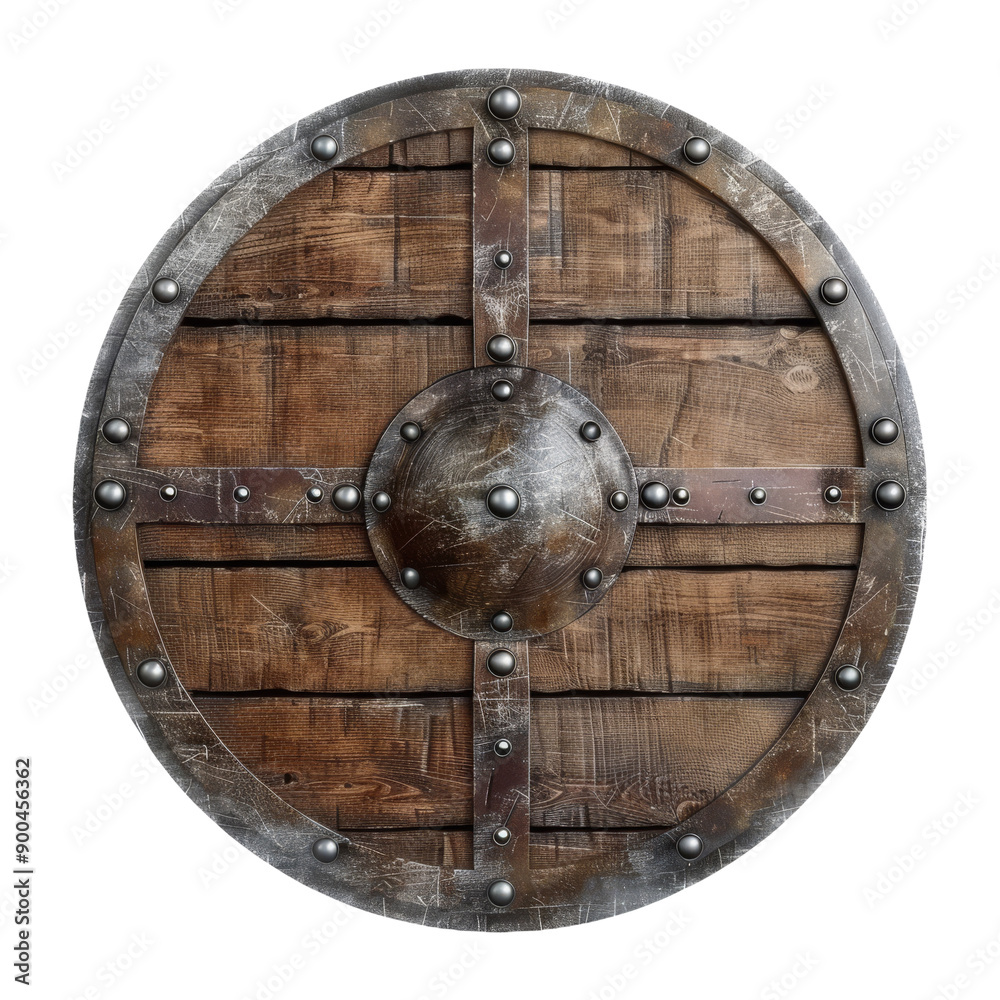 Fototapeta premium Detailed Wooden Shield With Metal Accents, Showcasing Craftsmanship and Historical Significance