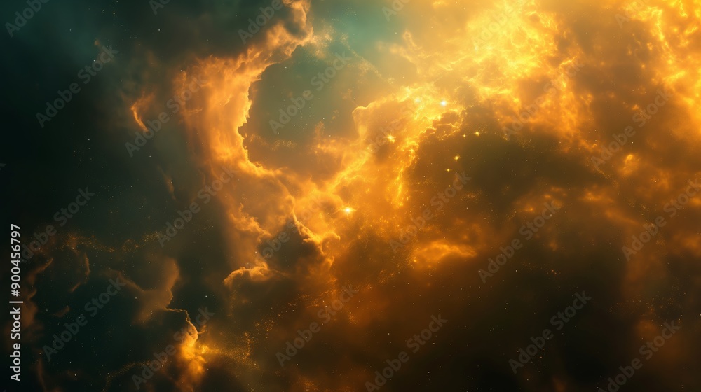 Golden Nebula Cloud in Outer Space, Captivating Galaxy Background Golden Nebula Cloud in Outer Space, Captivating Galaxy Background
