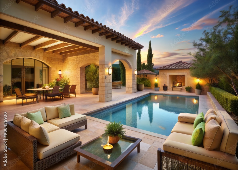 Fototapeta premium mediterranean pool and outdoor living room