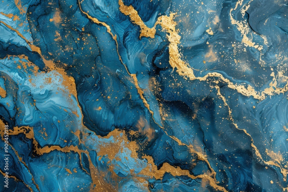 Elegant golden and blue marble pattern for a textured wallpaper background, crafted through advanced generative ai methods