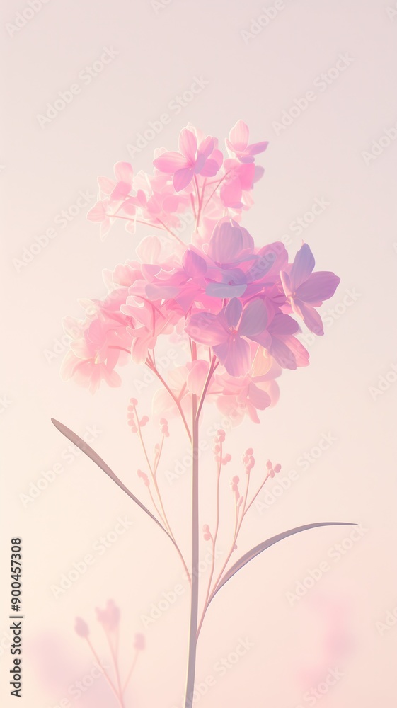 A delicate flower with translucent petals stands on its stem against a white background. Soft pastel colors and minimalism with high detail. generated AI A delicate flower with translucent petals stands on its stem against a white background. Soft pastel colors and minimalism with high detail. generated AI