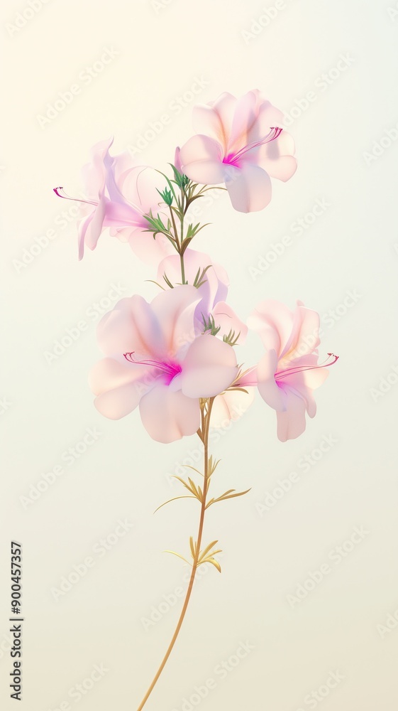 A delicate flower with translucent petals stands on its stem against a white background. Soft pastel colors and minimalism with high detail. generated AI A delicate flower with translucent petals stands on its stem against a white background. Soft pastel colors and minimalism with high detail. generated AI