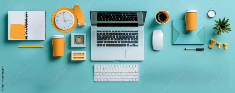 Fototapeta premium Ambition achievement flat design, top view, entrepreneurial theme, 3D render, Split-complementary color scheme