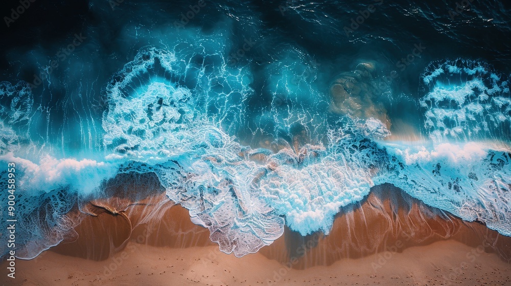 Fototapeta premium Majestic Ocean Waves Crashing onto a Sandy Beach