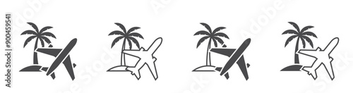 exotic vacation air travel. palm tree and plane icon set. isolated vector image for tourism design