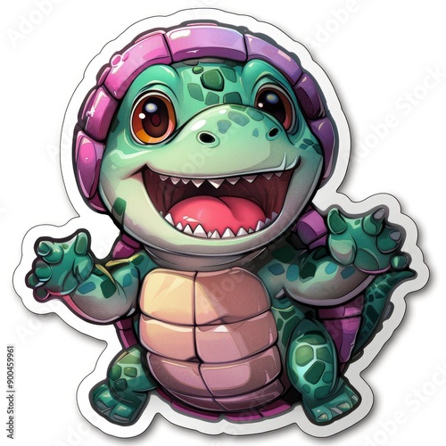 Cute Cartoon Turtle with Purple Headband