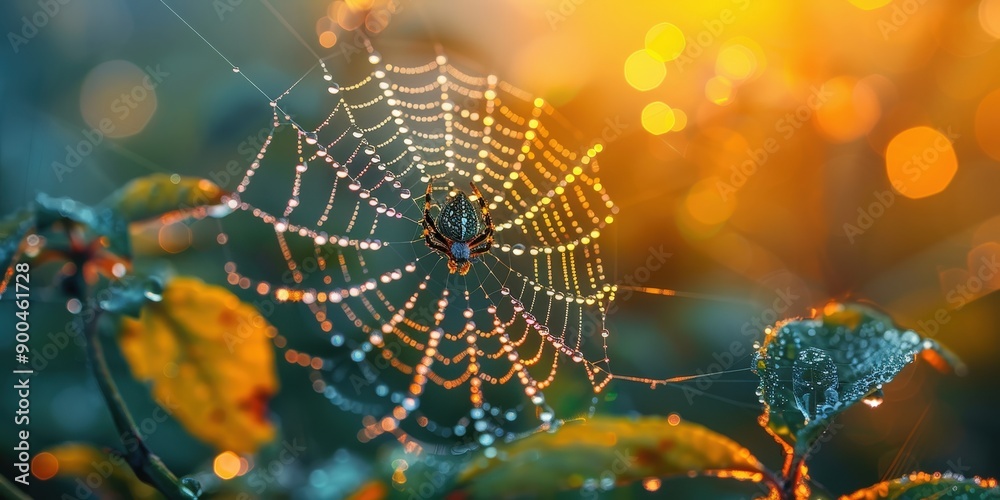 Naklejka premium Enchanting Spider Web in Autumn Wonderland