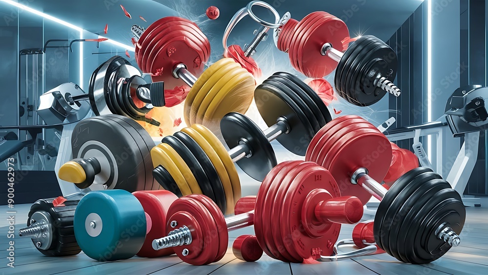 dumbbells with heavy plates. Sports equipment 3d render illustration vector dumbbells with heavy plates. Sports equipment 3d render illustration vector