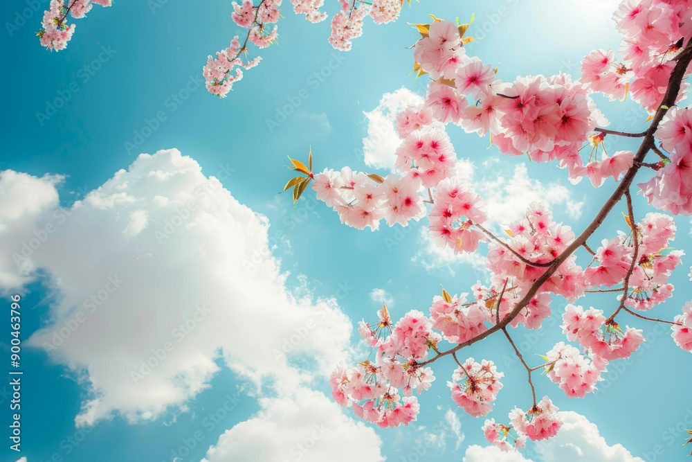 Cherry Blossoms in Full Bloom Against a Blue Sky Cherry Blossoms in Full Bloom Against a Blue Sky