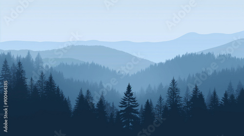 Mountains covered with forest, spruce trees in the foreground
