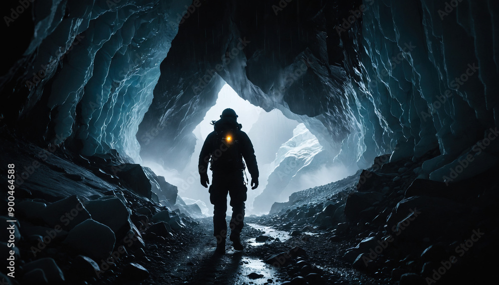 Obraz premium Glacier Lost in Rainy Winter: The Scout's Transit Engulfed in Landslide
