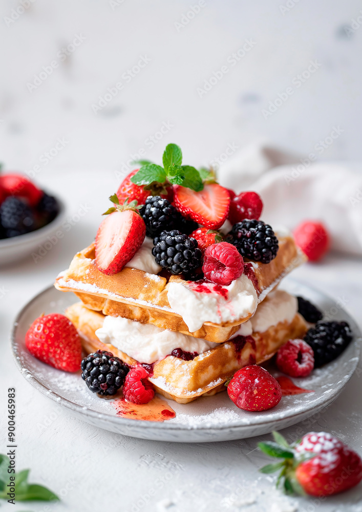 homemade waffles with fresh berries homemade waffles with fresh berries