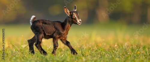 Goatling walking in a field. photo