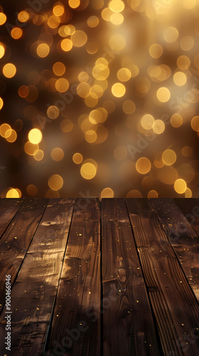 Golden glitter on wooden tabletop, festive background © Derby