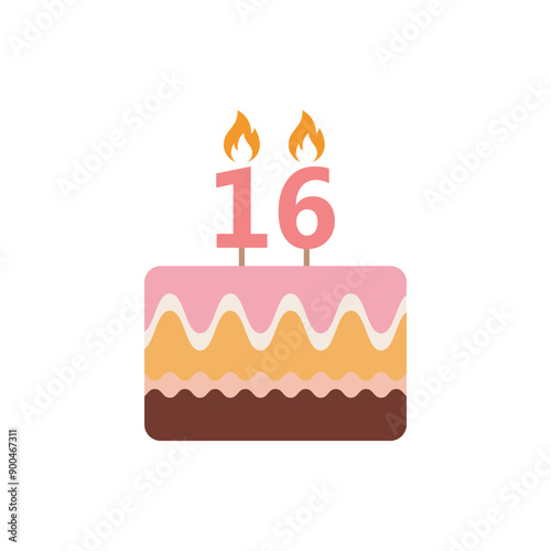 Sweet 16 birthday cake vector icon, sixteen birthday cake for celebration colored vector icon for food apps and web