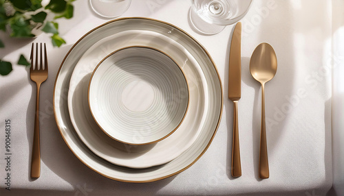 Elegant Table Setting with Gold Cutlery.