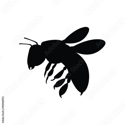 Honey Bee Silhouette ilustration, flying insects symbol, white background