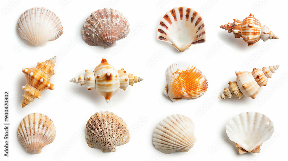 Collection of seashells on white background. Collection of seashells on white background.