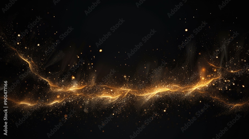 Fototapeta premium Glittering particles flowing in a dark space