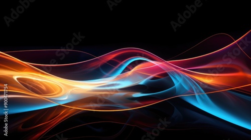 Abstract Wavy Lines of Orange, Blue, and Red Light