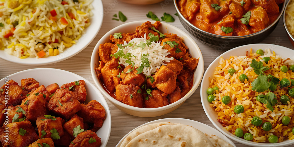 Variety of indian food top view banner