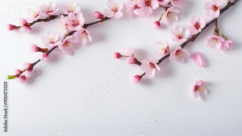 Delicate Pink Blossom Branches on a White Background