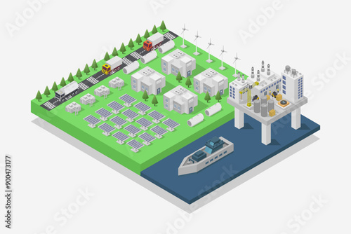 Hydrogen offshore with wind turbine and solar cell