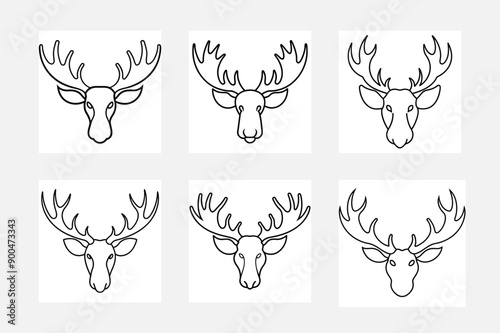 Beautiful deer head line art illustration set
