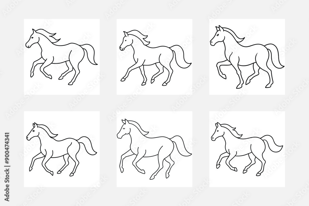 Creative galloping horse line art illustration set
Creative galloping horse line art illustration set