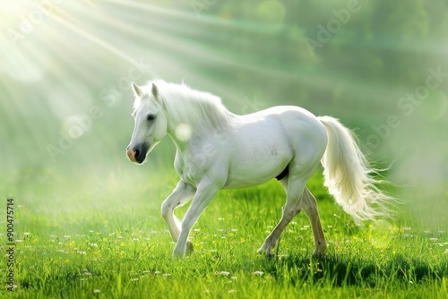 Beautiful horse on a green meadow, ai