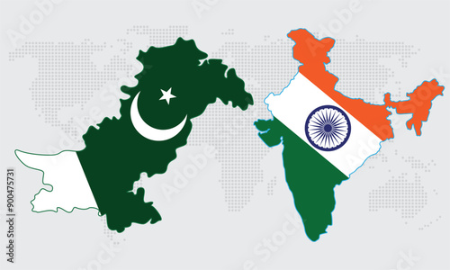 Pakistan vs India Cricket cup with world map and with both Countries Flags in maps, Pak vs Ind