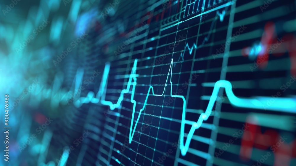 Heartbeat cyan line on medical ECG monitor in close-up, seamlessly looped footage. The cardiac impulse sequence appears on the medical grid screen as a continuous cyclic wave. Heartbeat cyan line on medical ECG monitor in close-up, seamlessly looped footage. The cardiac impulse sequence appears on the medical grid screen as a continuous cyclic wave.